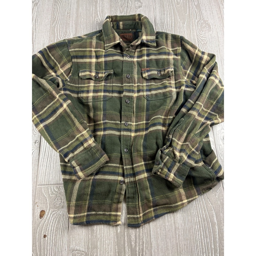 Orvis Mens Green Plaid Heavyweight Cotton Flannel Shacket Shirt Jacket Size M